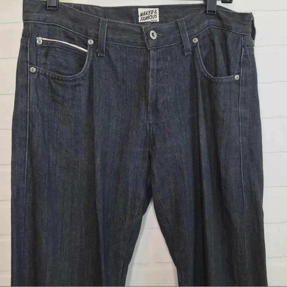 Naked & Famous Denim Sz 34 Skinny Guy Charcoal. Raw